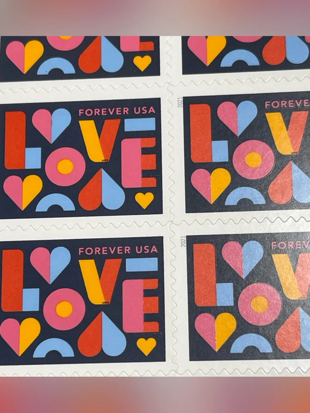 FIVE (5) LOVE Forever Stamp Sheets LOVE HEARTS Block Letters Wedding -100 stamps